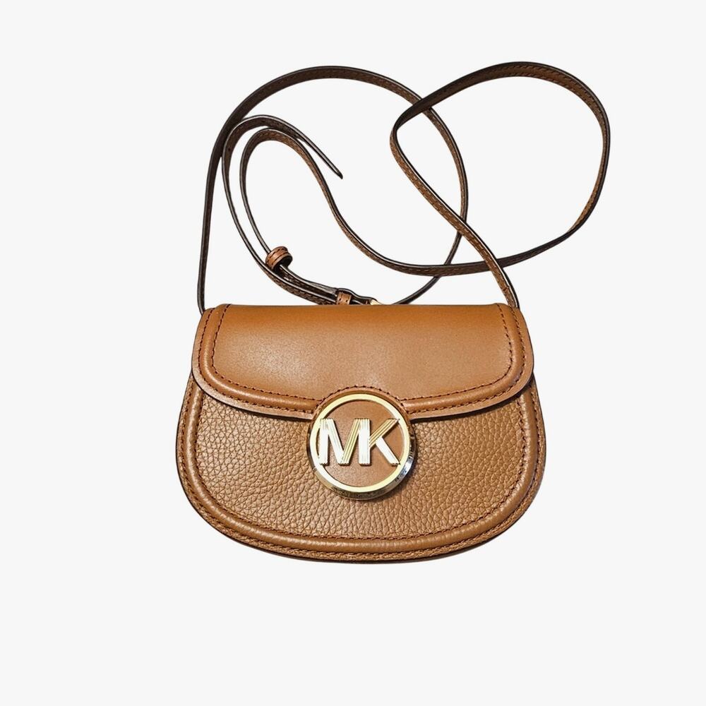 Michael Kors Tan Crossbody Bag Leather Neutral Everyday Purse Adjustable Strap